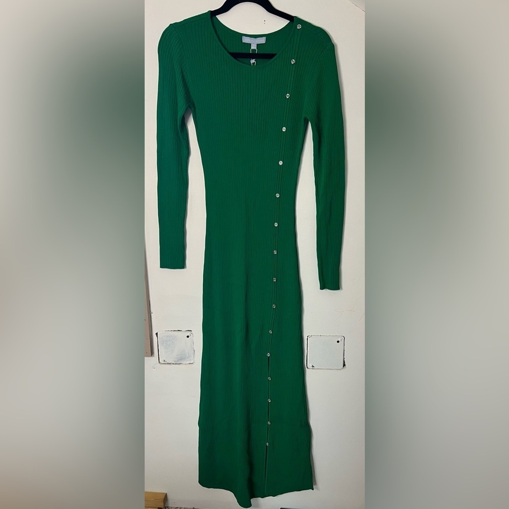 🏷️ Antonio Melani Nora Ribbed Knit Long Sleeve Maxi Dress. Size Small inPine NWT